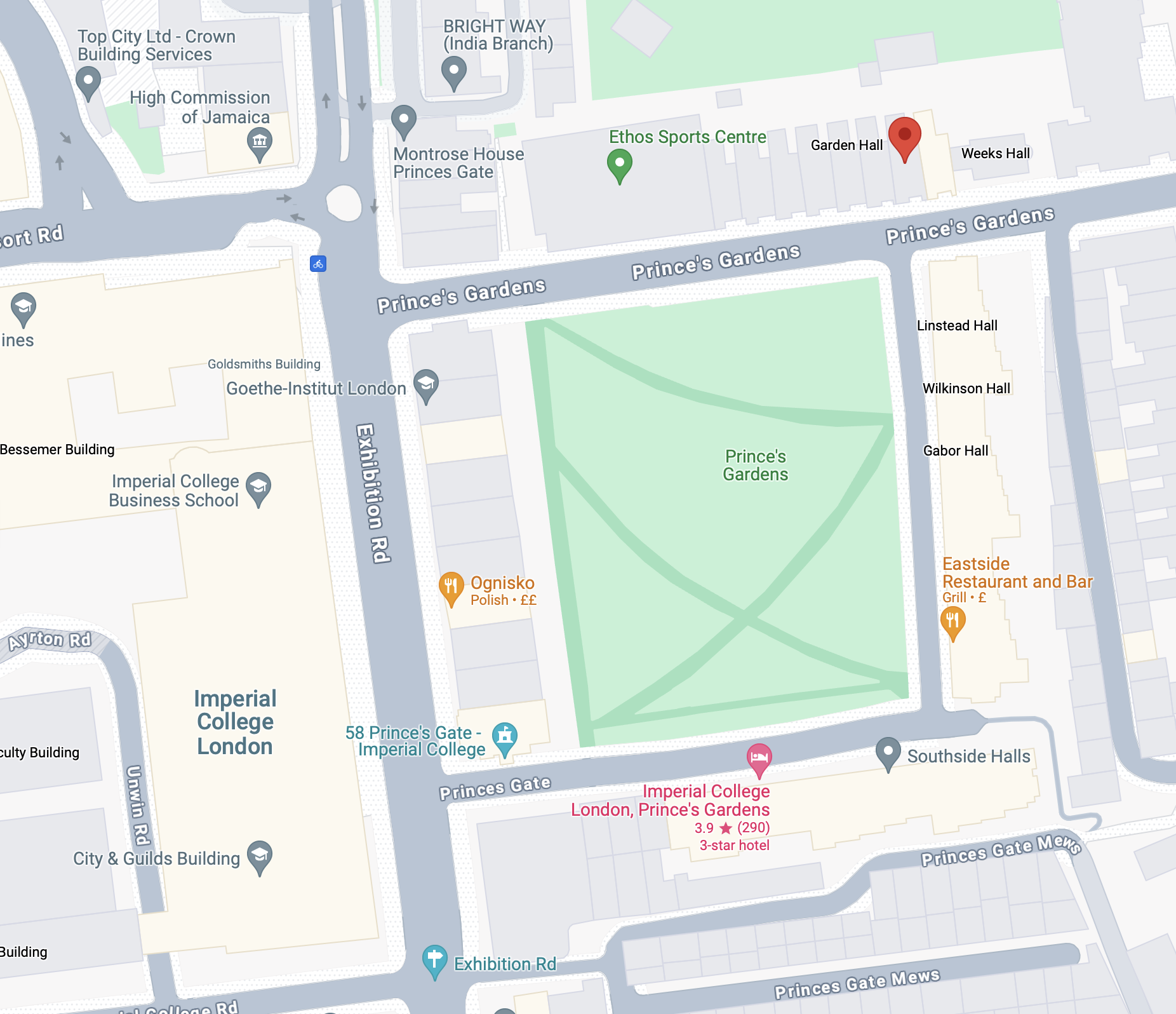 Map of prayer room locations in South Kensington
